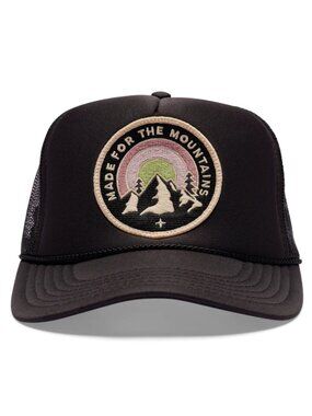 ISO Friday Feelin' Made for the Mountains Trucker Hat in Black